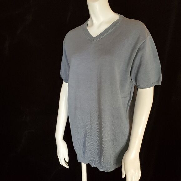 DKNY Blue V-Neck Short Sleeve Shirt (L) - Picture 1 of 5